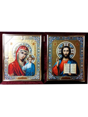 Икона складень в бархате Спаситель, Богородица Казанская